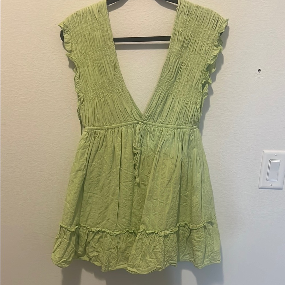 Light Green V-Neck Ruffled Women’s Top
